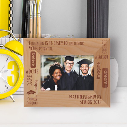 Graduation Education Is The Key To Unlocking Your Potential Personalized Wooden Frame-5" x 3 1/2" Brown Horizontal
