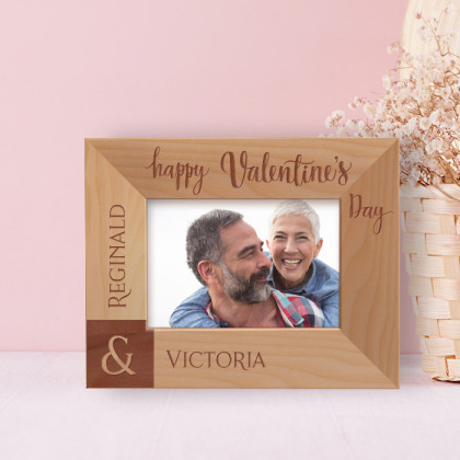 Happy Valentine's Day Personalized Wooden Frame-5" x 3 1/2" Brown Horizontal