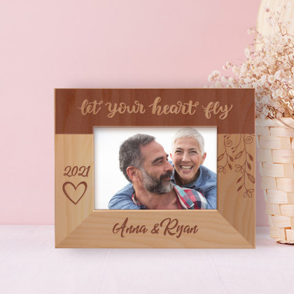 Let's Your Heart Fly Personalized Wooden Frame-5" x 3 1/2" Brown Horizontal