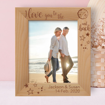 I Love You To The Moon And Back Personalized Wooden Frame 8" x 10" Brown (Vertical)