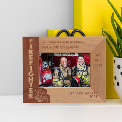 Fire Fighter Personalized Wooden Frame-5" x 3 1/2" Brown Horizontal