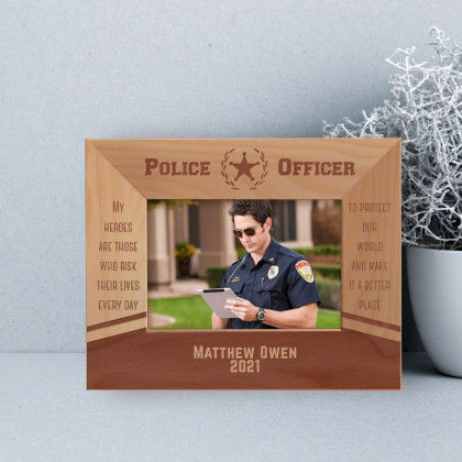 My Heroes Are Those Who Risk Their Lives Every Day Personalized Wooden Frame-5" x 3 1/2" Brown Horizontal