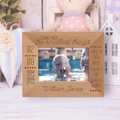 Sometimes The Smallest Things Take Up The Most Room In Your Heart Personalized Wooden Framee-5" x 3 1/2" Brown Horizontal