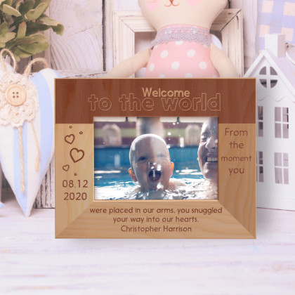From The Moment You Were Placed In Our Arms Personalized Wooden Frame-5" x 3 1/2" Brown Horizontal