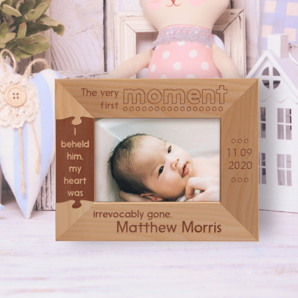 The Very First Moment I Beheld Him Personalized Wooden Frame-5" x 3 1/2" Brown Horizontal