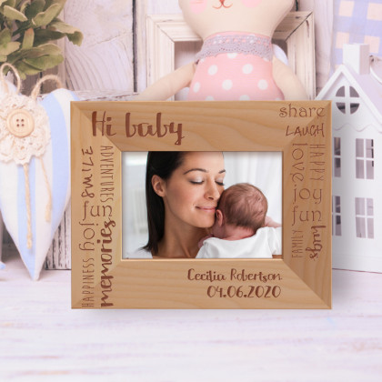 Hi Baby Personalized Wooden Frame-5" x 3 1/2" Brown Horizontal