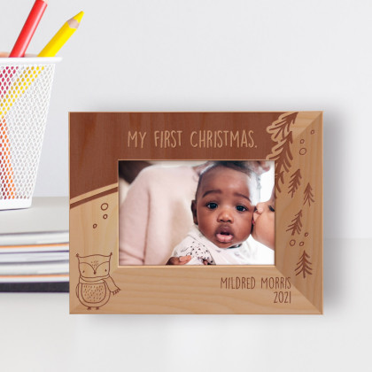 My First Christmas Personalized Wooden Frame-5" x 3 1/2" Brown Horizonta