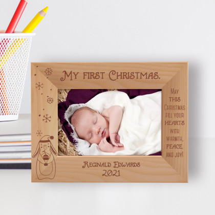May This Christmas Fill Your Hearts With Warmth Peace And Joy Personalized Wooden Frame-6" x 4" Brown Horizontal