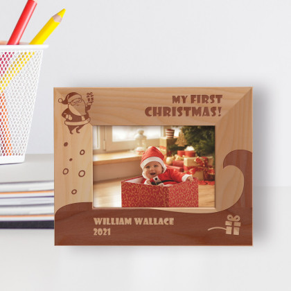 My First Christmas Personalized Wooden Frame-5" x 3 1/2" Brown Horizontal