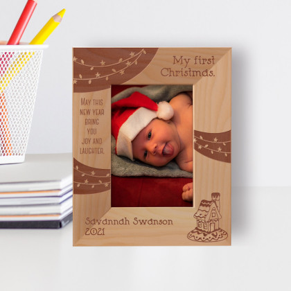 May This New Year Bring You Joy And Laughter Personalized Wooden Frame 3" x 5" Brown (Vertical)