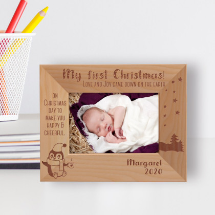 Love And Joy Came Down On The Earth Personalized Wooden Frame-5" x 3 1/2" Brown Horizontal