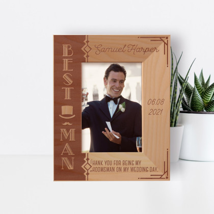 Thank You For Being My Groomsman On My Wedding Day Personalized Wooden Frame 3" x 5" Brown (Vertical)