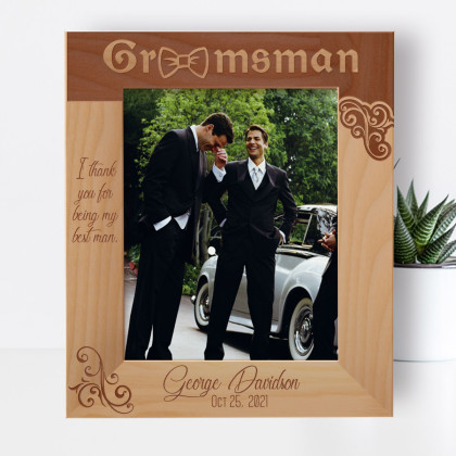 I Thank You For Being My Best Man Personalized Wooden Frame 8" x 10" Brown (Vertical)