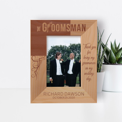 Thank You For Being My Groomsman On My Wedding Day Personalized Wooden Frame 3" x 5" Brown (Vertical)