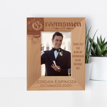 Thank You For Being My Groomsman On My Wedding Day Personalized Wooden Frame 3" x 5" Brown (Vertical)