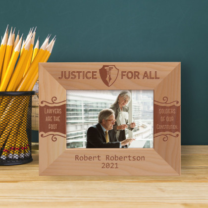 Justice For All Lawyers Are The Foot Soldiers Of Our Constitution Personalized Wooden Frame-5" x 3 1/2" Brown Horizontal