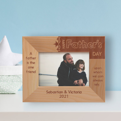 A Father Is The One Friend Upon Whom We Can Always Rely Personalized Wooden Frame-5" x 3 1/2" Brown Horizontal