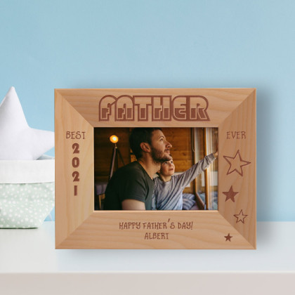 Best Father Ever Personalized Wooden Frame-5" x 3 1/2" Brown Horizontal