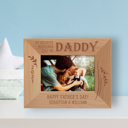 My Greatest Blessings Call Me Daddy Personalized Wooden Frame-5" x 3 1/2" Brown Horizontal