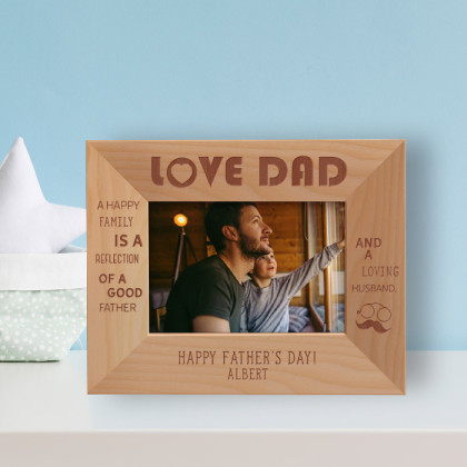 Love Dad A Happy Family Is A Reflection Of A Good Father And A Loving Husband Personalized Wooden Frame-5" x 3 1/2" Brown Horizontal