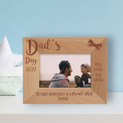 Dad's Day May Father My Teacher Personalized Wooden Frame-5" x 3 1/2" Brown Horizontal