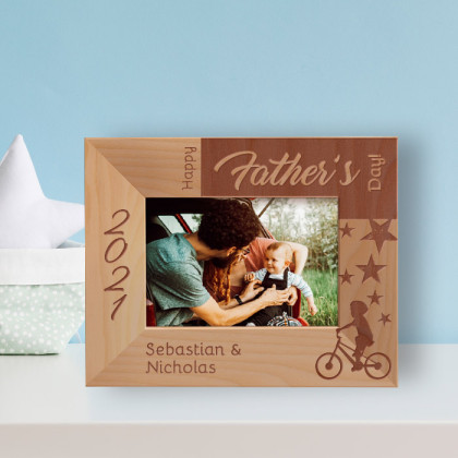 Happy Father's Day Personalized Wooden Frame-5" x 3 1/2" Brown Horizontal