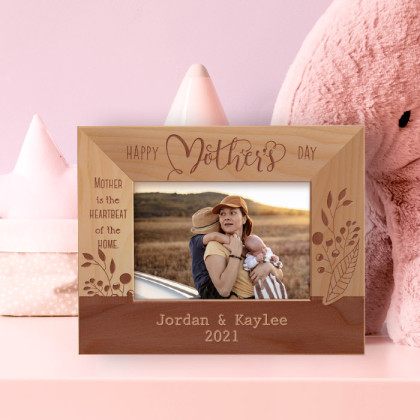Mother Is The Heartbeat Of The Home Personalized Wooden Frame-5" x 3 1/2" Brown Horizontal