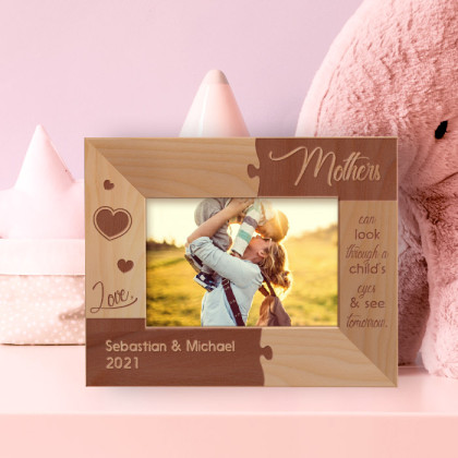 Mothers Can Look Through A Child's Eyes & See Tomorrow Personalized Wooden Frame-5" x 3 1/2" Brown Horizontal