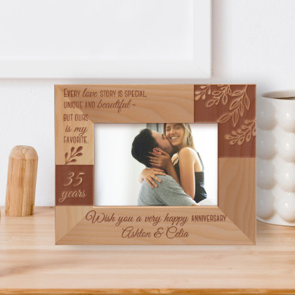 Wish You A Very Happy Anniversary Personalized Wooden Frame 5" x 3 1/2" Brown Horizontal