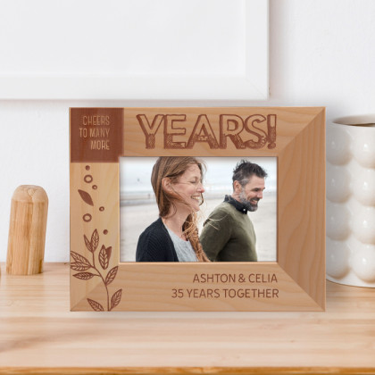 Cheers To Many More Years 35 Years Together Personalized Wooden Frame-5" x 3 1/2" Brown Horizontal