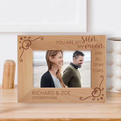 You Are My Sun My Moon And All Of My Stars Personalized Wooden Frame-6" x 4" Brown Horizontal