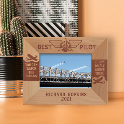 Best Pilot You Can Watch The Clouds Go By Or Fly Above Them Personalized Wooden Frame-5" x 3 1/2" Brown Horizontal