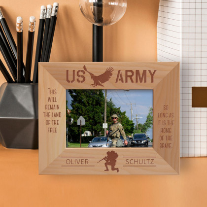 This Will Remain The Land Of The Free So Long As It Is The Home Of The Brave Personalized Wooden Frame-5" x 3 1/2" Brown Horizontal