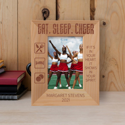 Eat Sleep Cheer Personalized Wooden Frame 3" x 5" Brown (Vertical)