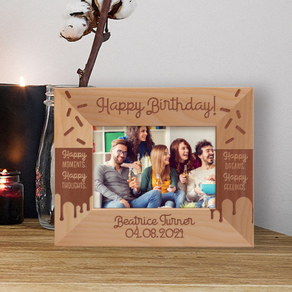 Happy Moments, Happy Thoughts Personalized Wooden Frame-5" x 3 1/2" Brown Horizontal