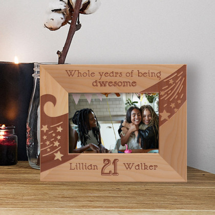 Whole Years Of Being Awesome Personalized Wooden Frame-5" x 3 1/2" Brown Horizontal