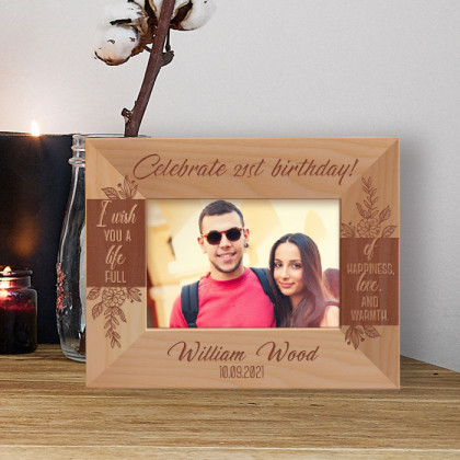 Celebrate 21st Birthday! Personalized Wooden Frame-5" x 3 1/2" Brown Horizontal