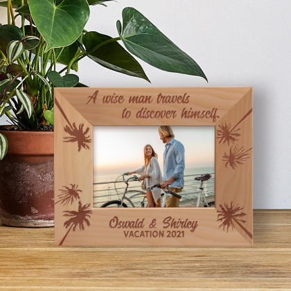 A Wise Man Travels To Discover Himself Personalized Wooden Frame-5" x 3 1/2" Brown Horizontal
