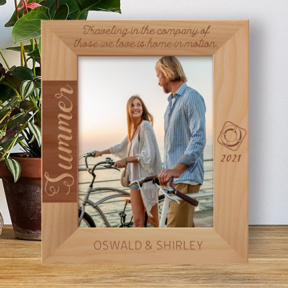 Summer Traveling In The Company Of Those We Love Is Home In Motion Personalized Wooden Frame 8" x 10" Brown (Vertical)