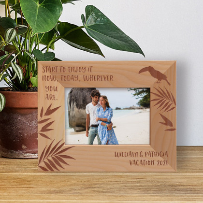 Start To Enjoy Now Today Wherever You Are Personalized Wooden Frame-5" x 3 1/2" Brown Horizontal