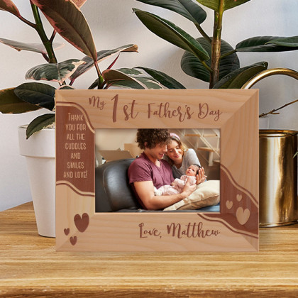 My 1st Father's Day Thank You For All The Cuddles And Smiles And Love Personalized Wooden Frame-5" x 3 1/2" Brown Horizontal
