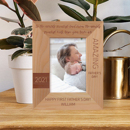 To The World's Greatest Dad From The World's Greatest Kids Hope You Have On Personalized Wooden Frame 3 1/2" x 5" Brown (Vertical)