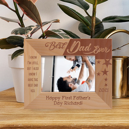 I Know I'm A Little But I Also Know I Have The Best Dad Ever Personalized Wooden Frame-5" x 3 1/2" Brown Horizontal