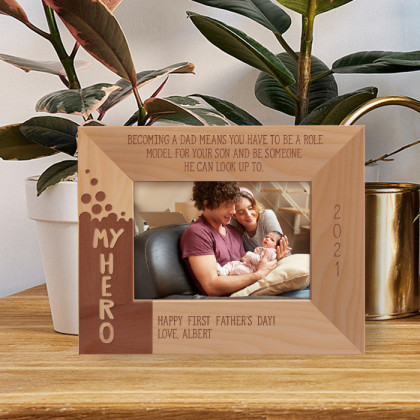 Becoming A Dad Means You Have To Be A Role Model For Your Son And Be Someone He Can Look Up To Personalized Wooden Frame-5" x 3 1/2" Brown Horizontal