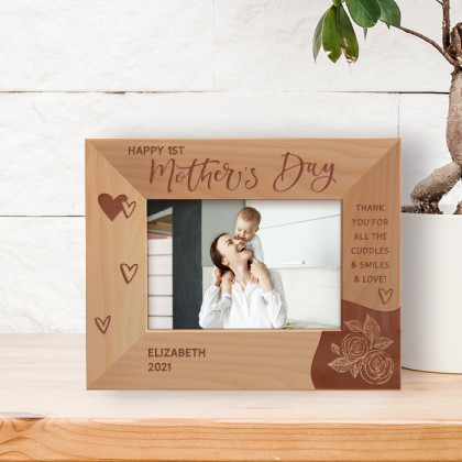 Happy 1st Mother's Day Personalized Wooden Frame-5" x 3 1/2" Brown Horizontal