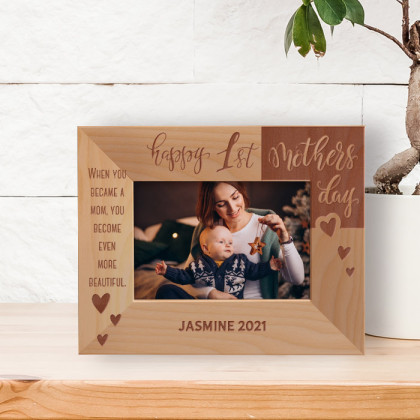 When You Became A Mom, You Become Even More Beautiful Personalized Wooden Frame-5" x 3 1/2" Brown Horizontal