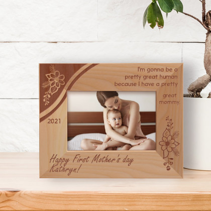 Happy First Mother's Day Personalized Wooden Frame-5" x 3 1/2" Brown Horizontal