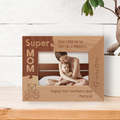 Being A Mom For The First Time Is Wonderful Personalized Wooden Frame-5" x 3 1/2" Brown Horizontal