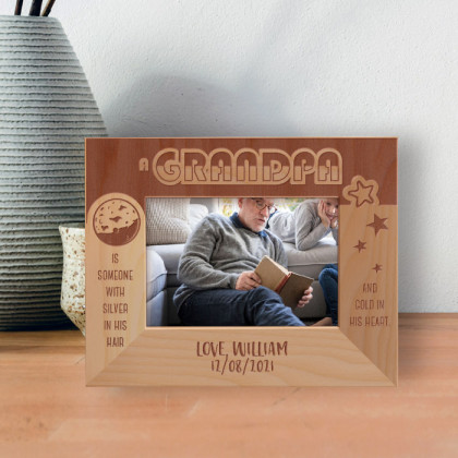 A Grandpa Is Someone With Silver In His Hair And Gold In His Heart Personalized Wooden Frame-5" x 3 1/2" Brown Horizontal
