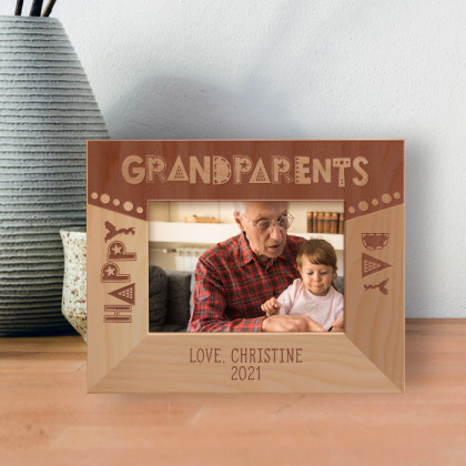 Happy Grandparents Day Personalized Wooden Frame-5" x 3 1/2" Brown Horizontal